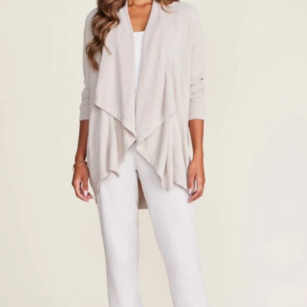 Barefoot Dreams CozyChic Lite Shawl Pointelle Cardigan Sand Cream Size S/-M